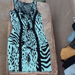 Teri Jon Black and White Animal Print Midi Dress